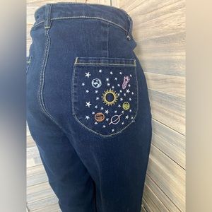 Ultra High Waist Bell Bottom Jeans Space Embroidery 8